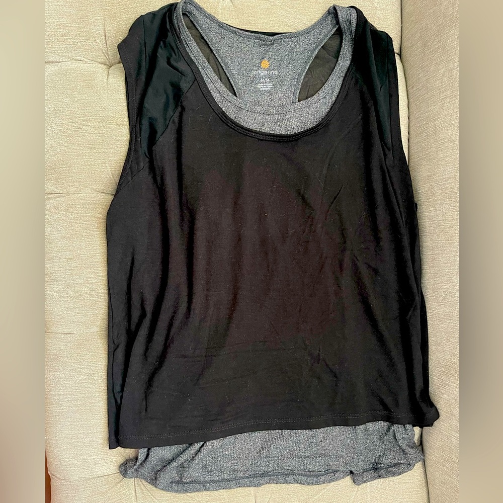 Black and gray double layer athletic tank top
